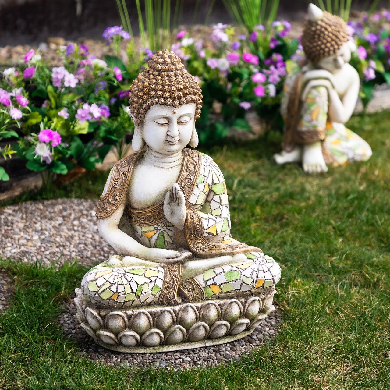 Northlight Meditating Mosaic Buddha Outdoor Ceramic Garden Statue - 19.5"